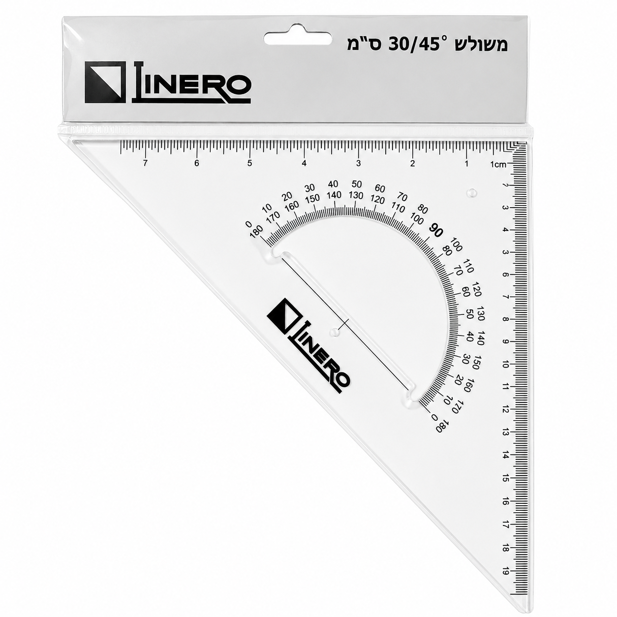משולש שרטוט 45° עם מד זווית 30 ס"מ - LINERO