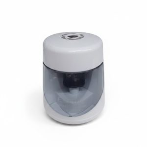 מחדד עיפרון חשמלי לבן עם מיכל שבבים שקוף