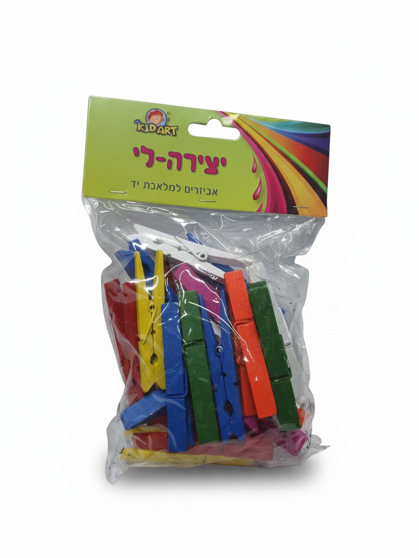 מארז אטבי עץ צבעוניים ליצירה באורך 7.2 ס"מ - 24 יחידות