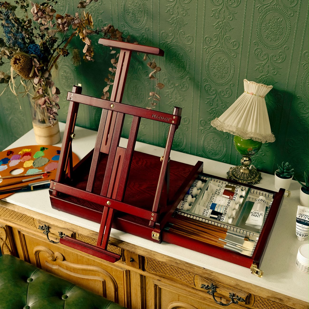 כן ציור שולחני מעץ עם מגירת אחסון – MEEDEN Sketchbox Easel (W05) – תמונה 2