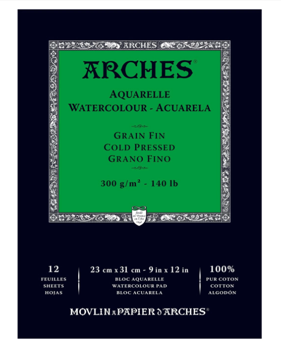 בלוק נייר אקוורל 100% כותנה 300 גרם - 23*31 ס"מ ARCHES