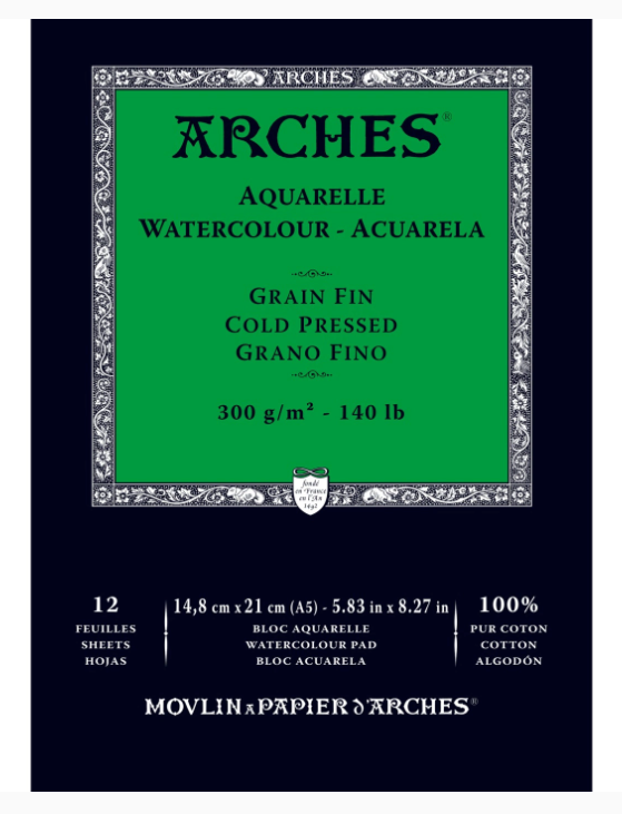 בלוק נייר אקוורל 100% כותנה 300 גרם A5 - ARCHES