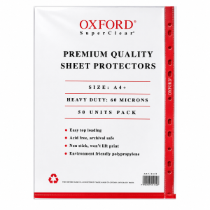 מגני דפים שקופים Oxford SuperClear A4+ כבד 60 מיקרון – חבילת 50 יחידות