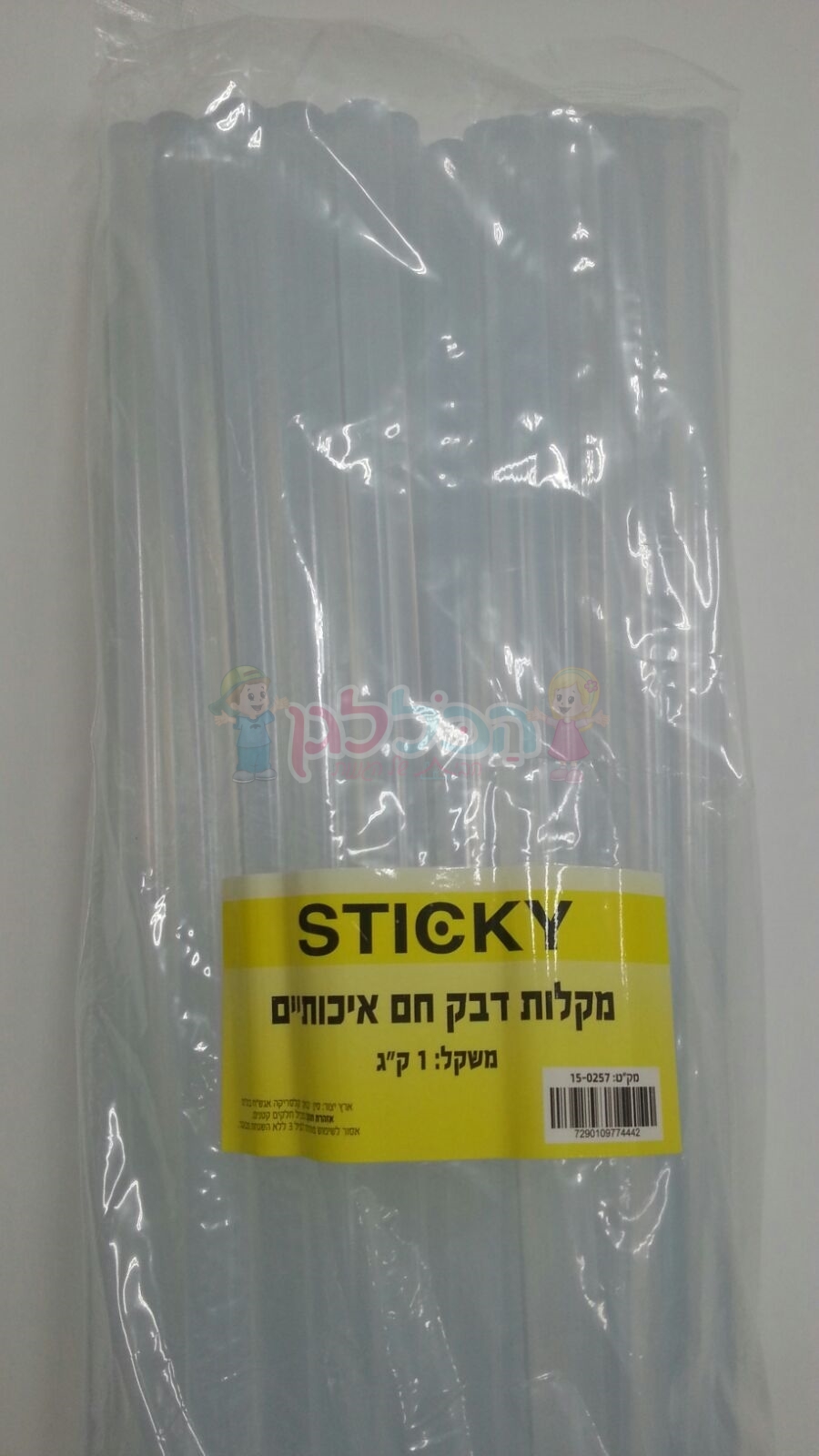מקלות דבק חם שקופים STICKY - אריזת 1 ק"ג | 35 מקלות