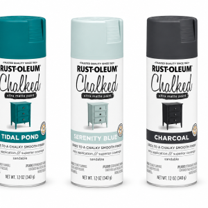 ספריי צבע גיר Rust-Oleum Chalked במגוון צבעים: טורקיז, כחול עדין ופחם